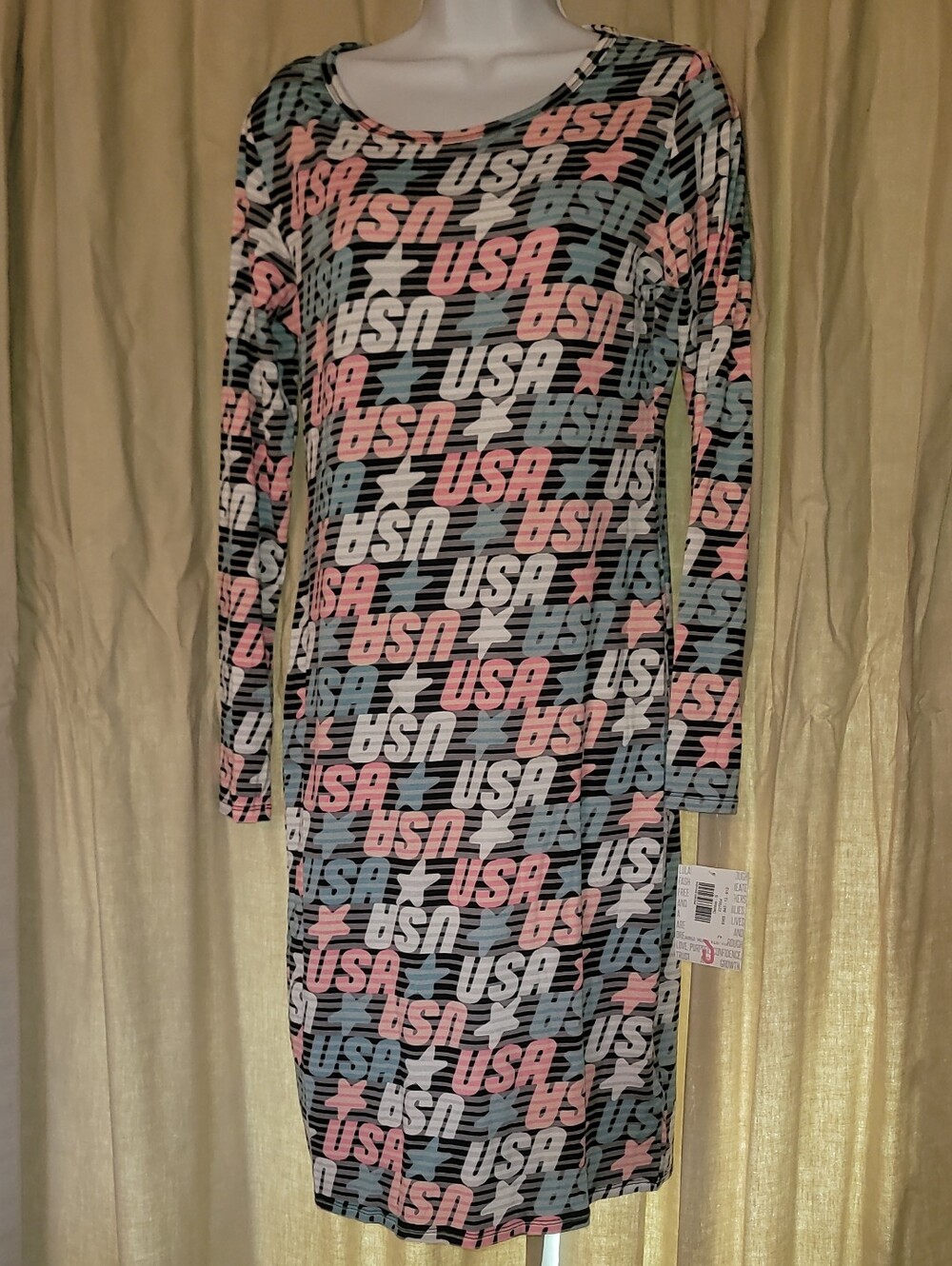 LuLaRoe Long Sleeve Jersey Dress in USA Print WORLD CUP, 4TH OF JULY America 250
